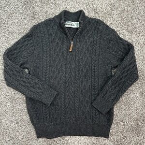 Aran Crafts Ireland Merino cable knit 100% Mens Wool 1/4 Zip Sweater Gray Size S